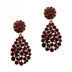 Pre Owned Oscar de la Renta Red Crystal Gold Tone Clip-on Drop Earrings