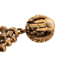 Pre Owned Oscar de la Renta Red Crystal Gold Tone Clip-on Drop Earrings