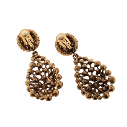 Pre Owned Oscar de la Renta Red Crystal Gold Tone Clip-on Drop Earrings