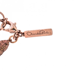 Pre Owned Oscar de la Renta Hammered Rose Gold Tone Motif Chain Link Layered Necklace