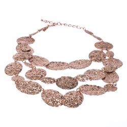 Pre Owned Oscar de la Renta Hammered Rose Gold Tone Motif Chain Link Layered Necklace