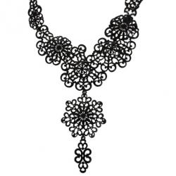 Pre Owned Oscar De La Renta Black Coated Filigree Necklace