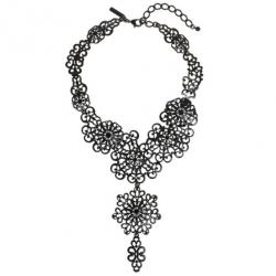 Pre Owned Oscar De La Renta Black Coated Filigree Necklace