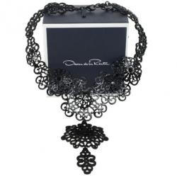 Pre Owned Oscar De La Renta Black Coated Filigree Necklace