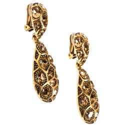 Pre Owned Oscar de la Renta Crystal Embellished Gold Tone Clip-on Drop Earrings & Ring Set