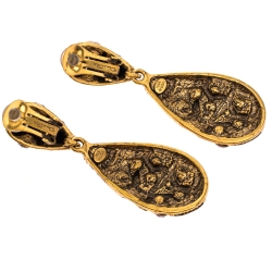 Pre Owned Oscar de la Renta Crystal Embellished Gold Tone Clip-on Drop Earrings & Ring Set