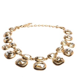 Pre Owned قلادة أوسكار دي لارينتا كريستال مزخرف ذهبي اللون