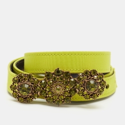 مملوكة مسبقًا Oscar de la Renta Neon Green Fabric Crystal Embellished Belt L