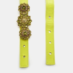 مملوكة مسبقًا Oscar de la Renta Neon Green Fabric Crystal Embellished Belt L