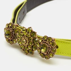 مملوكة مسبقًا Oscar de la Renta Neon Green Fabric Crystal Embellished Belt L