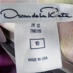 Pre Owned فستان أوسكار دي لارينتا طباعة ديجيتال موردة متعددة الألوان بلا أكمام L