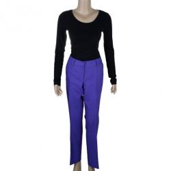 Pre Owned Oscar de la Renta Purple Wool Tapered Trousers S