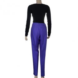 Pre Owned Oscar de la Renta Purple Wool Tapered Trousers S