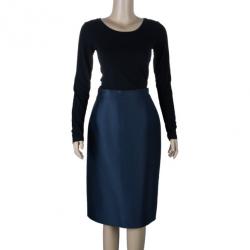 Pre Owned Oscar de la Renta Navy High Waist Skirt M