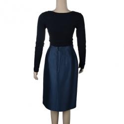 Pre Owned Oscar de la Renta Navy High Waist Skirt M