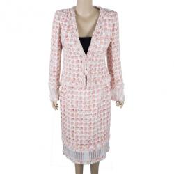 Pre Owned Oscar de la Renta Peach Tweed Skirt Suit M