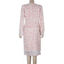Pre Owned Oscar de la Renta Peach Tweed Skirt Suit M