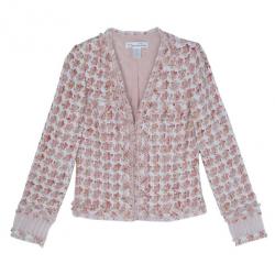 Pre Owned Oscar de la Renta Peach Tweed Skirt Suit M