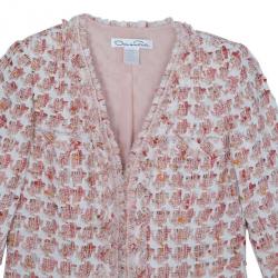 Pre Owned Oscar de la Renta Peach Tweed Skirt Suit M