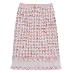 Pre Owned Oscar de la Renta Peach Tweed Skirt Suit M