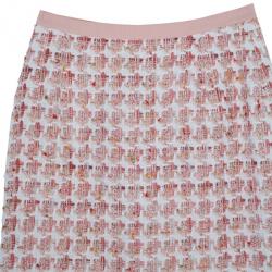 Pre Owned Oscar de la Renta Peach Tweed Skirt Suit M