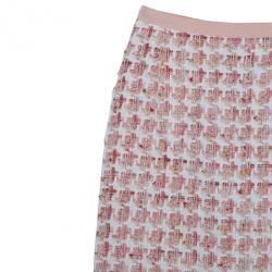 Pre Owned Oscar de la Renta Peach Tweed Skirt Suit M