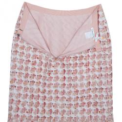 Pre Owned Oscar de la Renta Peach Tweed Skirt Suit M