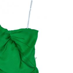 Pre Owned Oscar de la Renta Green Kelly Basketweave Silk-gazar Dress M