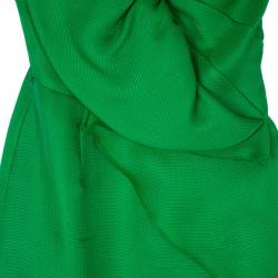 Pre Owned Oscar de la Renta Green Kelly Basketweave Silk-gazar Dress M