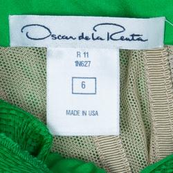 Pre Owned Oscar de la Renta Green Kelly Basketweave Silk-gazar Dress M