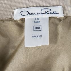 Pre Owned Oscar De La Renta Beige Embellished Silk Organza Pencil Skirt L