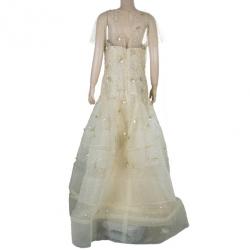 مملوكة مسبقًا Oscar de la Renta Gold Tulle Embroidered Dress L