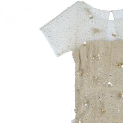 مملوكة مسبقًا Oscar de la Renta Gold Tulle Embroidered Dress L