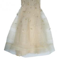 مملوكة مسبقًا Oscar de la Renta Gold Tulle Embroidered Dress L