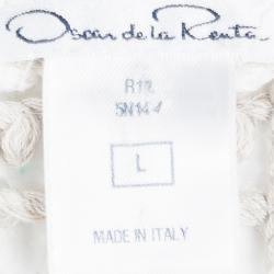 Pre Owned Oscar De La Renta Brown and White Chunky Crochet Knit Long Sleeve Blouse L