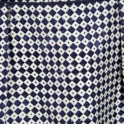 Pre Owned Oscar de la Renta Blue and White Diamond and Dot Print Skirt MTO