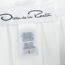 Pre Owned Oscar De La Renta White and Green Printed Embroidered Neck Kaftan L