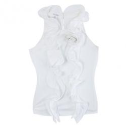 Pre Owned Oscar De La Renta White Silk Ruffled Blouse M
