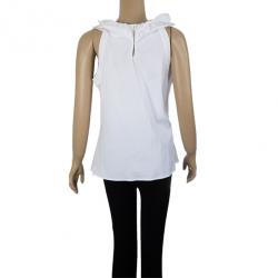 مملوكة مسبقًا Oscar De La Renta White Silk Ruffled Blouse M