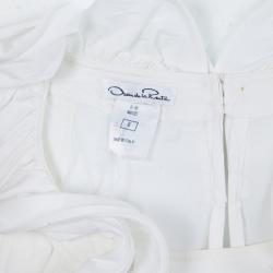 مملوكة مسبقًا Oscar De La Renta White Silk Ruffled Blouse M