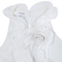 مملوكة مسبقًا Oscar De La Renta White Silk Ruffled Blouse M