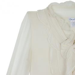 Pre Owned Oscar de la Renta White Front Ruffle Chiffon Top S
