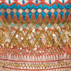 Pre Owned Oscar de la Renta Multicolor Embroidered Sequin Embellished Strapless Gown L