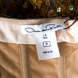 Pre Owned Oscar de la Renta Multicolor Embroidered Sequin Embellished Strapless Gown L