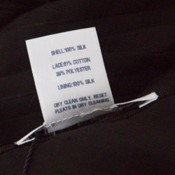 Pre Owned Oscar de la Renta Black Pleated Silk Lace Insert Skirt L