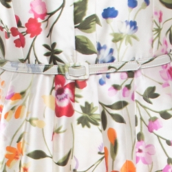 Pre Owned Osca De La Renta White Floral Printed Belted Maxi Dress L