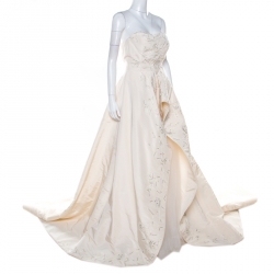 مملوكة مسبقًا فستان سهرة أوسكار دي لارينتا حرير أبيض أوف وايت مزخرف حرير بلا حمالات طبقات تول L