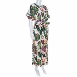 مملوكة مسبقًا Oscar de la Renta White Jungle Print Silk Stretch Maxi Dress S