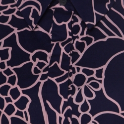 Pre Owned فستان اوسكار دي لا رينتا مطبوع مورد ياقة كلاسيكية ماكسي قطن مرن أزرق داكن S