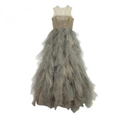 مملوكة مسبقًا Oscar de la Renta Sand Tulle Sleeveless Gown M